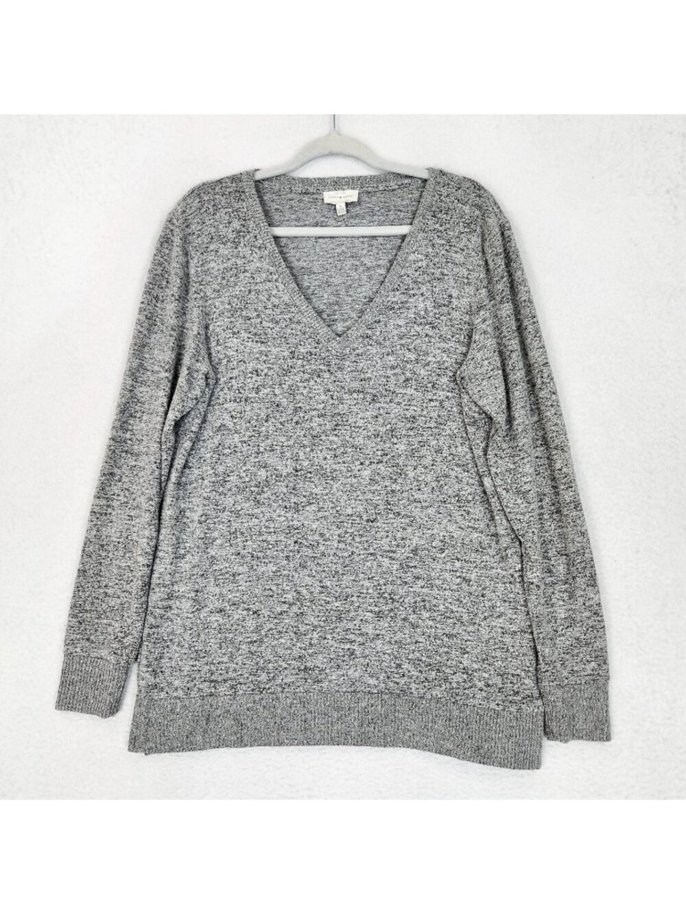 Lucky Brand Sweater Womens Medium Gray V Neck Long Sleeve Tunic Knit Pullover